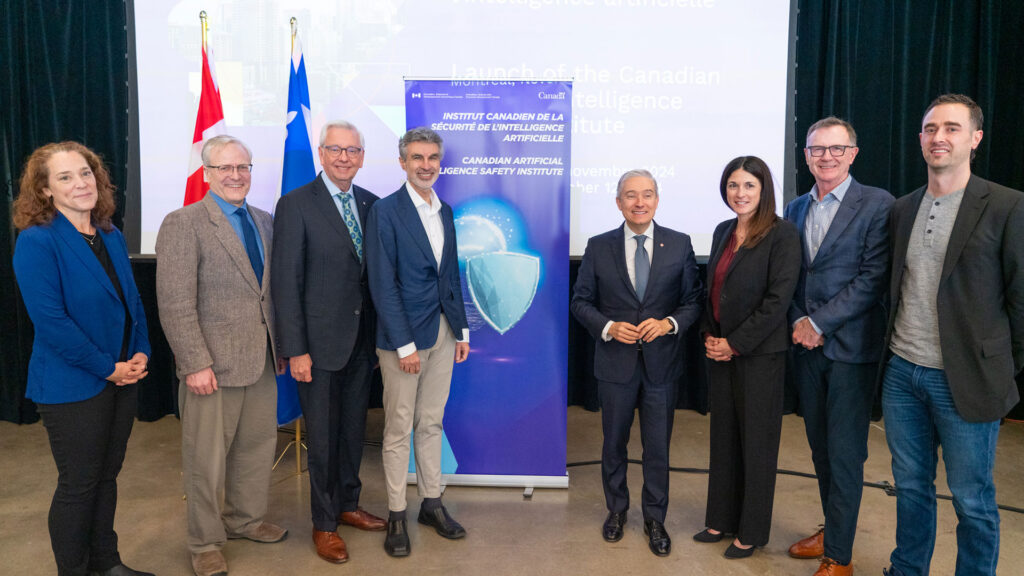 Dignitaries at the announcement of the Canadian AI Safety Institute in November 2024.