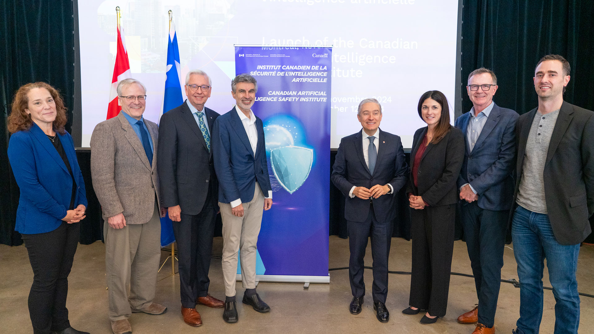 Dignitaries at the announcement of the Canadian AI Safety Institute in November 2024.