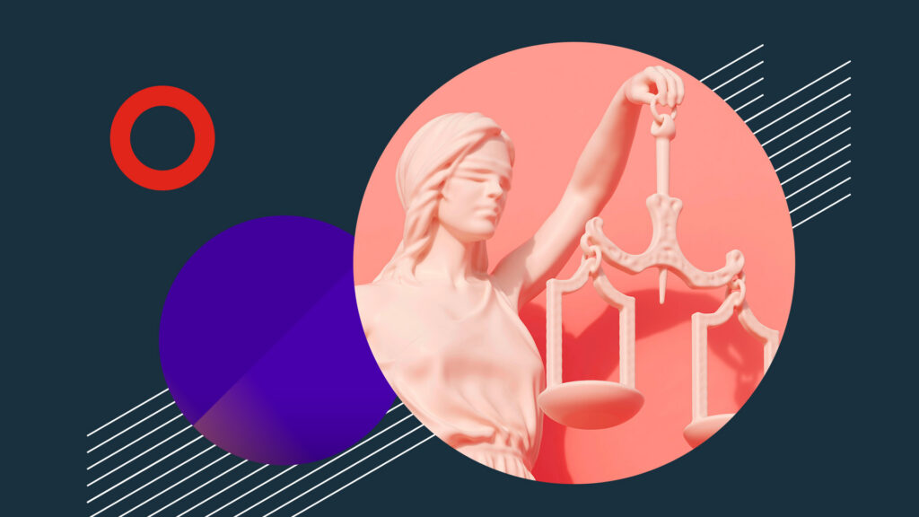 Abstract background with geometric shapes. Lady Justice is depicted.